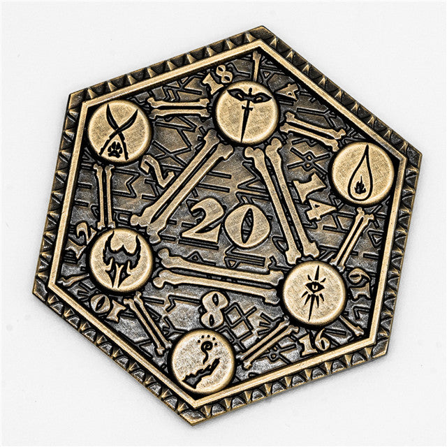 Classes Theme Bronze Color d2 Coin Shaped like d20 Color Challenge Coin (Online Only)