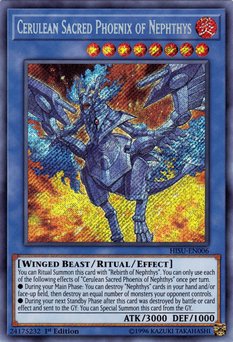 Cerulean Sacred Phoenix of Nephthys [HISU-EN006] Secret Rare (ONLINE ORDER ONLY)