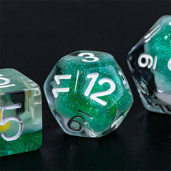 Gold Fish Green 7-Dice Dnd Dice | Glitter w/White Numbers Set (Online Only)