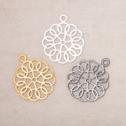 23.5mm Brushed Filigree Flower Charm Set of 2 pieces (ONLINE ORDER ONLY)