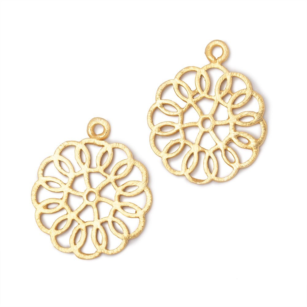 23.5mm Brushed Filigree Flower Charm Set of 2 pieces (ONLINE ORDER ONLY)