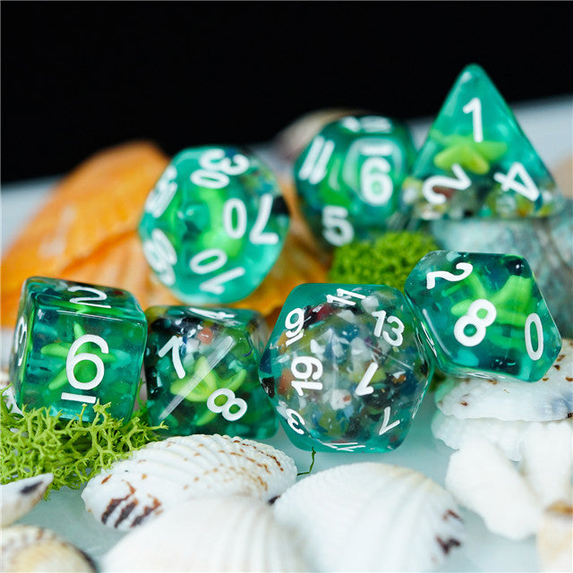 Sea Green Starfish Dice 7-Dice Set Resin Dungeons and Dragons Dice (Online Only)