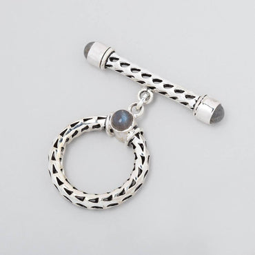 23mm Antiqued Sterling Silver Labradorite Cabochon Filigree Toggle 1 piece (ONLINE ORDER ONLY)