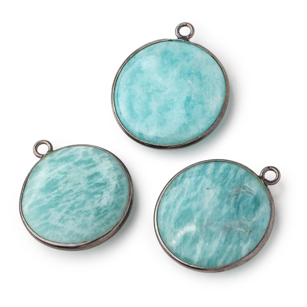 23mm Black Gold .925 Bezel Amazonite Plain Coin Pendant 1 Focal Bead (ONLINE ORDER ONLY)