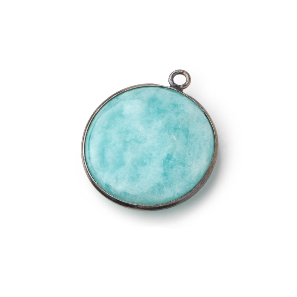 23mm Black Gold .925 Bezel Amazonite Plain Coin Pendant 1 Focal Bead (ONLINE ORDER ONLY)