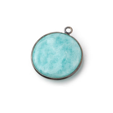 23mm Black Gold .925 Bezel Amazonite Plain Coin Pendant 1 Focal Bead (ONLINE ORDER ONLY)