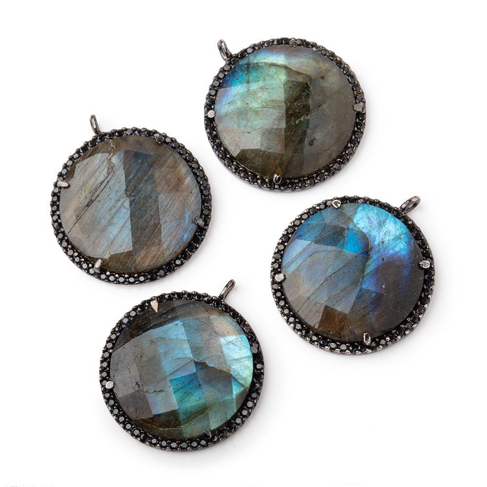 23mm Black Gold & Black CZ Bezel Labradorite Coin Pendant 1 Focal Bead (ONLINE ORDER ONLY)
