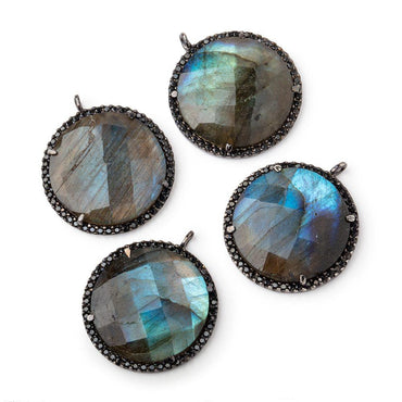23mm Black Gold & Black CZ Bezel Labradorite Coin Pendant 1 Focal Bead (ONLINE ORDER ONLY)