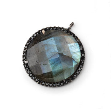 23mm Black Gold & Black CZ Bezel Labradorite Coin Pendant 1 Focal Bead (ONLINE ORDER ONLY)