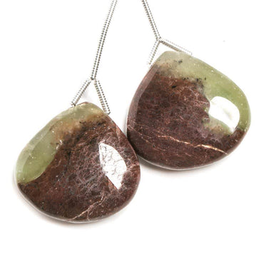 23mm Chrysoprase and Matrix Plain Heart Focal Bead Set of 2 (ONLINE ORDER ONLY)