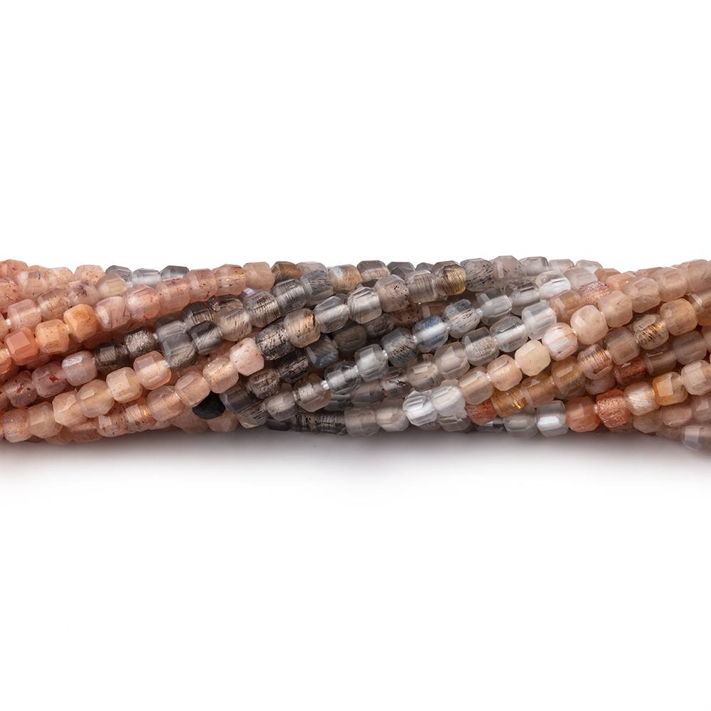 2.3mm Sunstone &  Moonstone Micro Faceted Cube 12.5 inch 132 pieces (ONLINE ORDER ONLY)