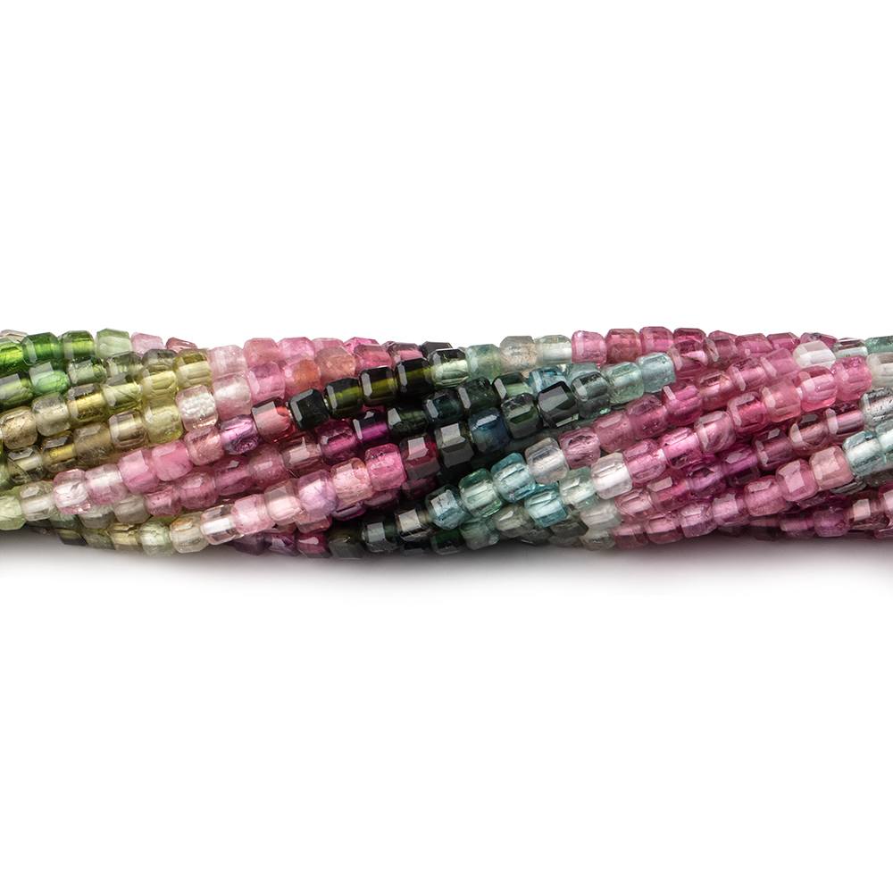 2.3mm Multi Color Tourmaline Micro Faceted Cube Beads 12.5 inch 142 pieces (ONLINE ORDER ONLY)