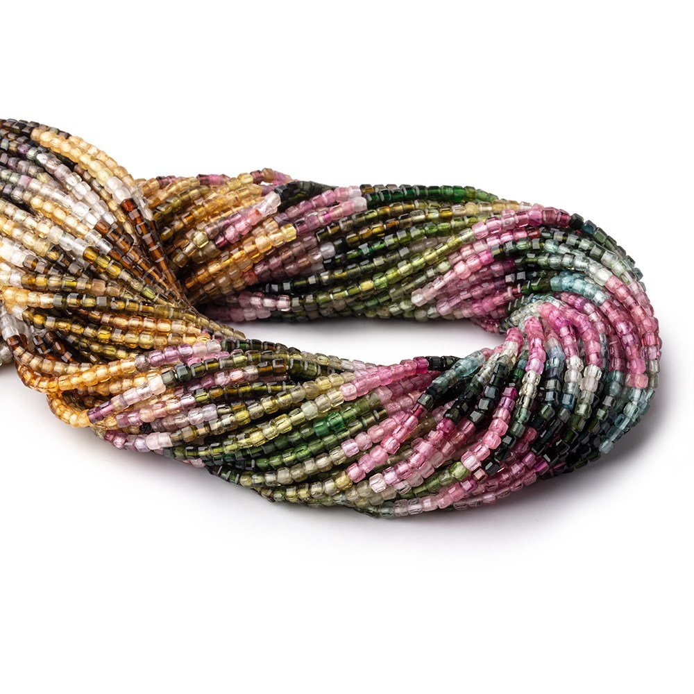 2.3mm Multi Color Tourmaline Micro Faceted Cube Beads 12.5 inch 142 pieces (ONLINE ORDER ONLY)
