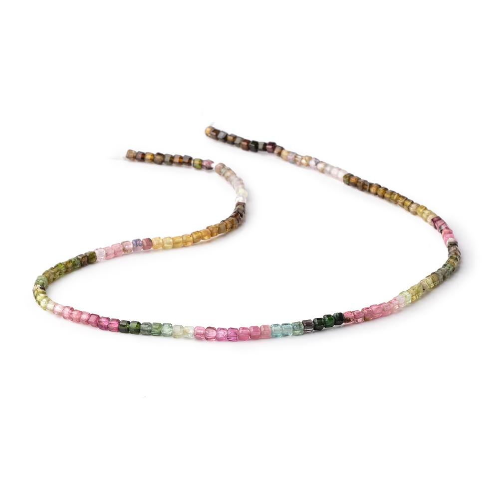 2.3mm Multi Color Tourmaline Micro Faceted Cube Beads 12.5 inch 142 pieces (ONLINE ORDER ONLY)