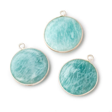 26mm Sterling Silver Bezel Amazonite Plain Coin Pendant 1 Focal Bead (ONLINE ORDER ONLY)
