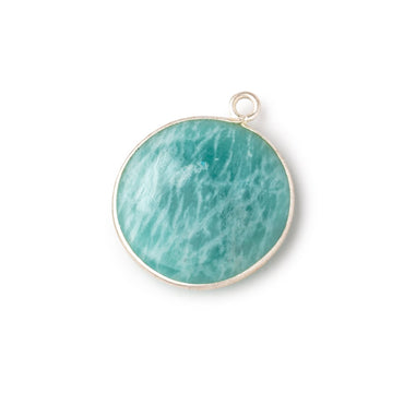 26mm Sterling Silver Bezel Amazonite Plain Coin Pendant 1 Focal Bead (ONLINE ORDER ONLY)