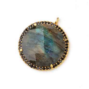 23mm Vermeil & Black CZ Bezel Labradorite Coin Pendant 1 Focal Bead (ONLINE ORDER ONLY)