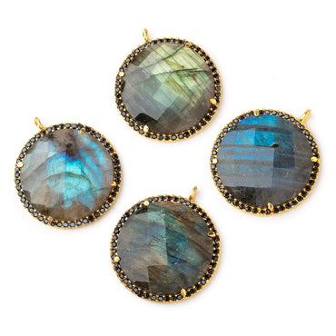 23mm Vermeil & Black CZ Bezel Labradorite Coin Pendant 1 Focal Bead (ONLINE ORDER ONLY)