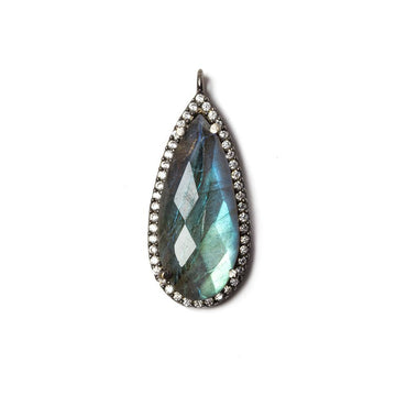 23x10mm Black Gold Bezel White Cubic Zirconia & Labradorite Pear Pendant 1 pc (ONLINE ORDER ONLY)