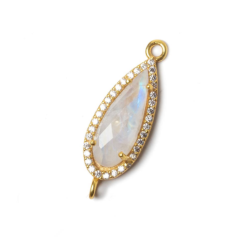 23x10mm Vermeil Bezeled White CZ & Rainbow Moonstone Pear Connector 1 pc (ONLINE ORDER ONLY)