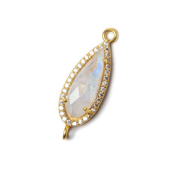 23x10mm Vermeil Bezeled White CZ & Rainbow Moonstone Pear Connector 1 pc (ONLINE ORDER ONLY)