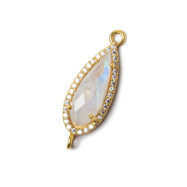 23x10mm Vermeil Bezeled White CZ & Rainbow Moonstone Pear Connector 1 pc (ONLINE ORDER ONLY)