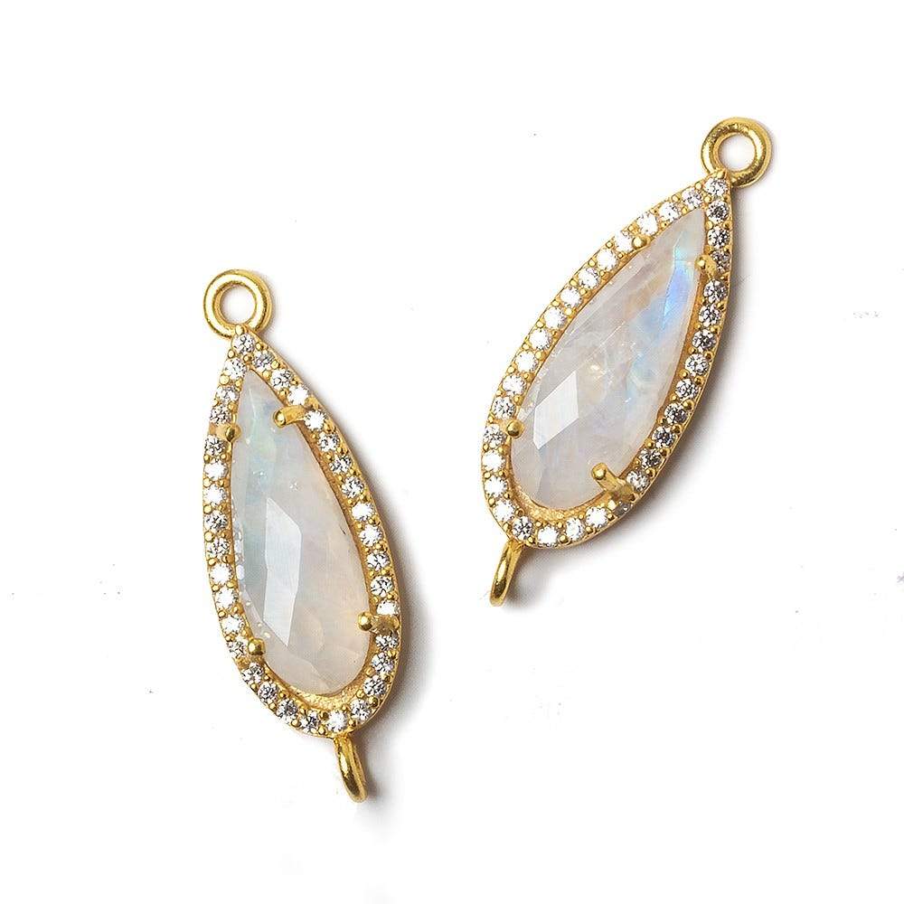 23x10mm Vermeil Bezeled White CZ & Rainbow Moonstone Pear Connector 1 pc (ONLINE ORDER ONLY)