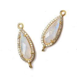23x10mm Vermeil Bezeled White CZ & Rainbow Moonstone Pear Connector 1 pc (ONLINE ORDER ONLY)