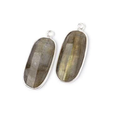 23x11.5mm .925 Silver Bezel Labradorite Faceted Oval Set of 2 Pendants (ONLINE ORDER ONLY)