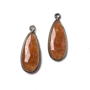 23x11mm Oxidized Silver Bezeled Peach Orange Aventurine Pear Pendant Set of 2 (ONLINE ORDER ONLY)