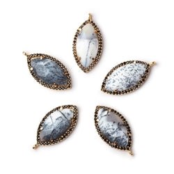 23x13mm Vermeil & Black CZ Bezel Dendritic Opal Marquise 1 Pendant (ONLINE ORDER ONLY)