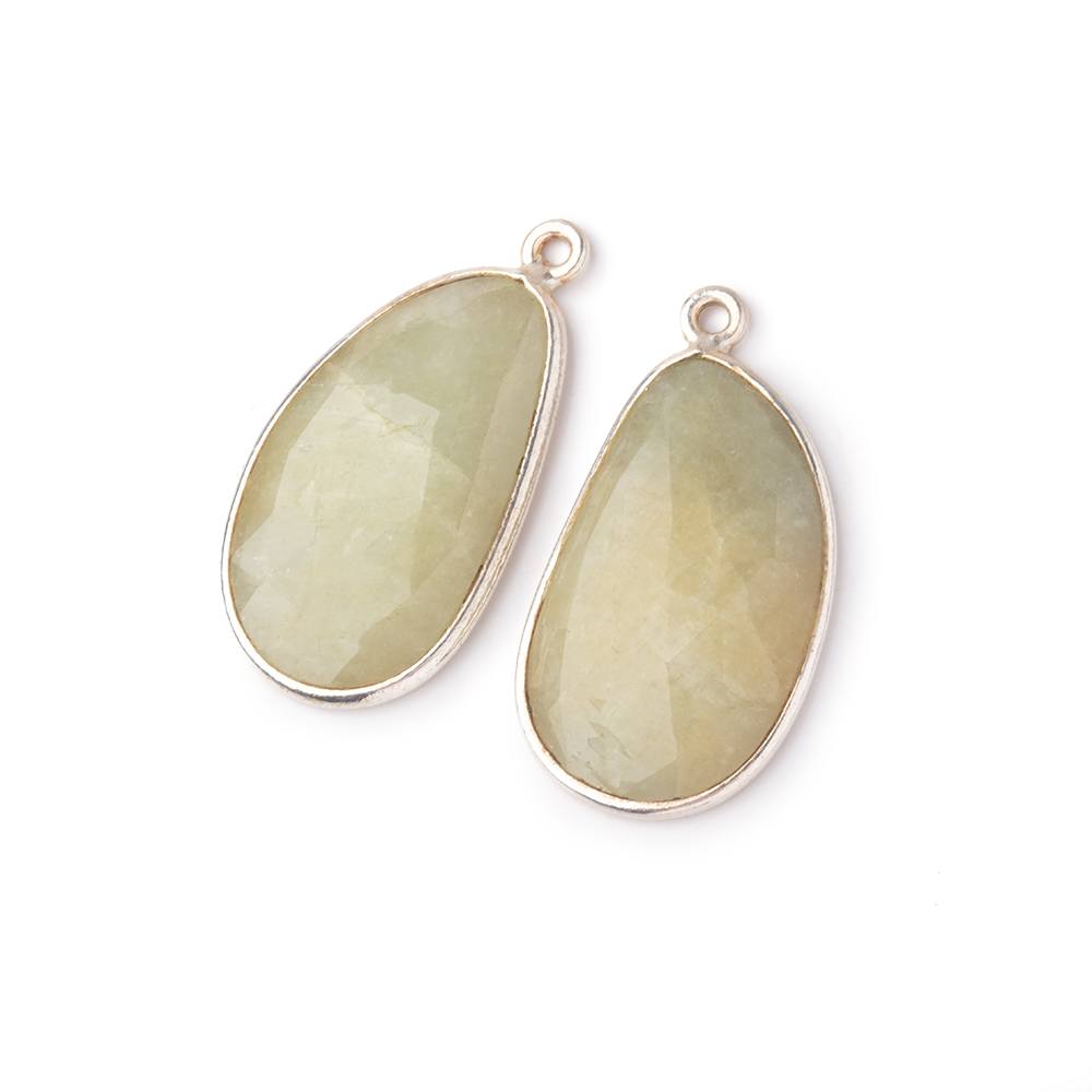 23x14mm .925 Silver Bezel Beryl Faceted Freeform Set of 2 Pendants (ONLINE ORDER ONLY)