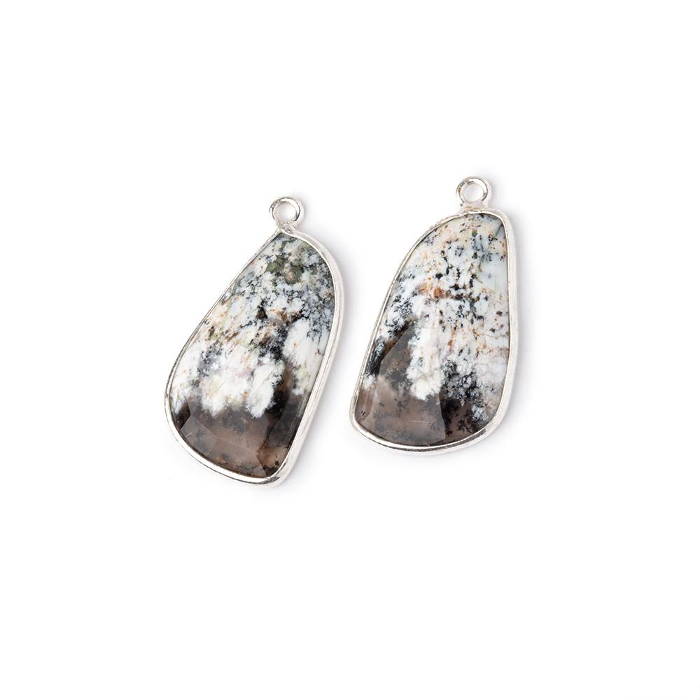 23x14mm .925 Silver Bezel Dendritic Opal Faceted Freeform Set of 2 Pendants (ONLINE ORDER ONLY)