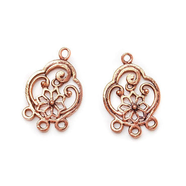 23x15mm Antiqued Copper Floral 3 ring Drop Charm Set of 2 (ONLINE ORDER ONLY)