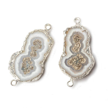 23x16-24x16mm Silver Leafed Solar Quartz Slice Focal Connector Set of 2 (ONLINE ORDER ONLY)
