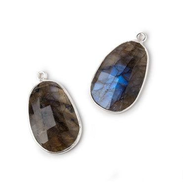 23x16mm .925 Silver Bezel Labradorite Faceted Freeform Set of 2 Pendants (ONLINE ORDER ONLY)