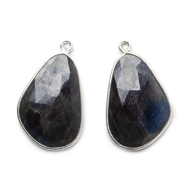 23x16mm Silver .925 Bezel Blue Sapphire faceted free shape Pendant Set of 2 pieces (ONLINE ORDER ONLY)