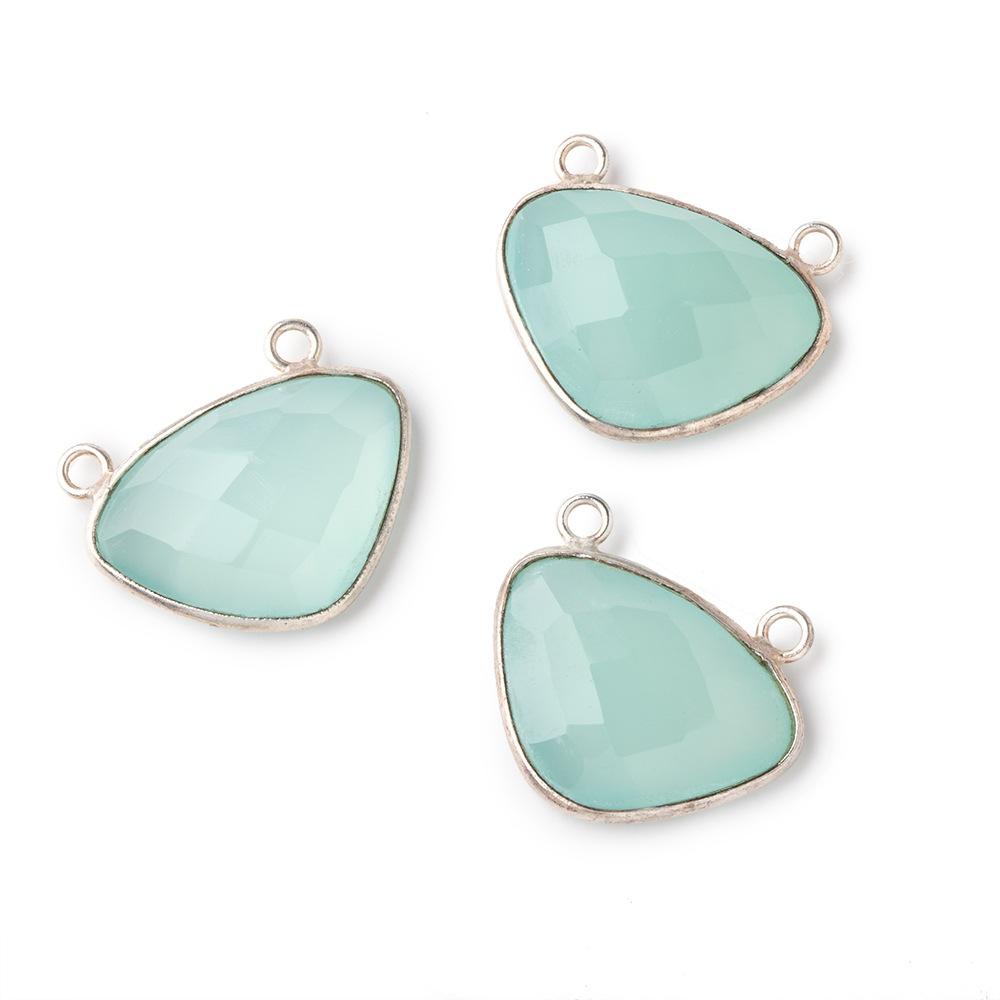 23x16mm Silver Bezel Seafoam Chalcedony Faceted Cleftless Heart Connector 1 piece (ONLINE ORDER ONLY)