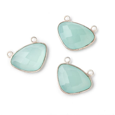 23x16mm Silver Bezel Seafoam Chalcedony Faceted Cleftless Heart Connector 1 piece (ONLINE ORDER ONLY)