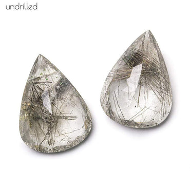 23x16x8mm Rutilated Quartz Gem Quality Pavilion Faceted Pear Focal Set of 2 (ONLINE ORDER ONLY)