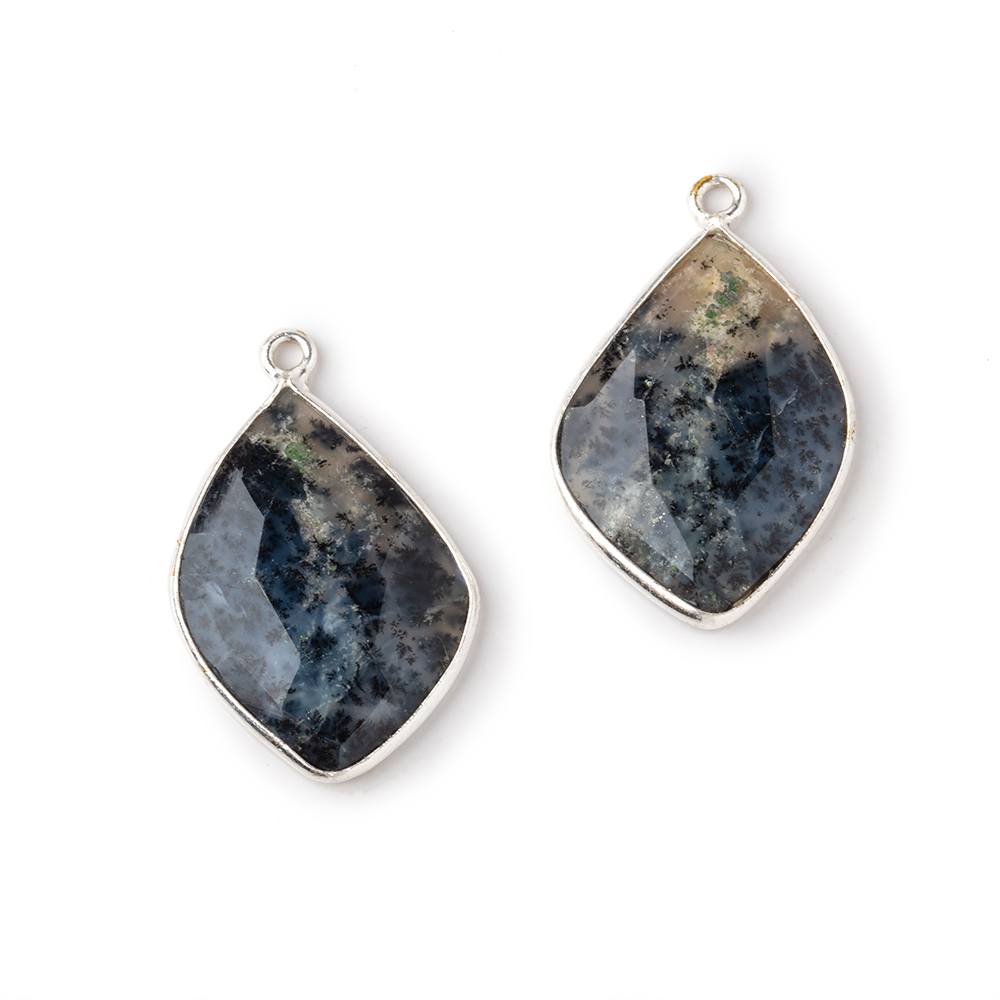23x17mm .925 Silver Bezel Dendritic Opal Faceted Freeform Set of 2 Pendants (ONLINE ORDER ONLY)