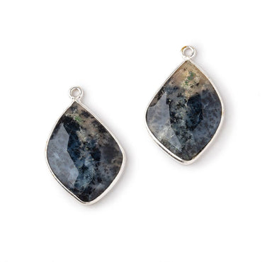 23x17mm .925 Silver Bezel Dendritic Opal Faceted Freeform Set of 2 Pendants (ONLINE ORDER ONLY)