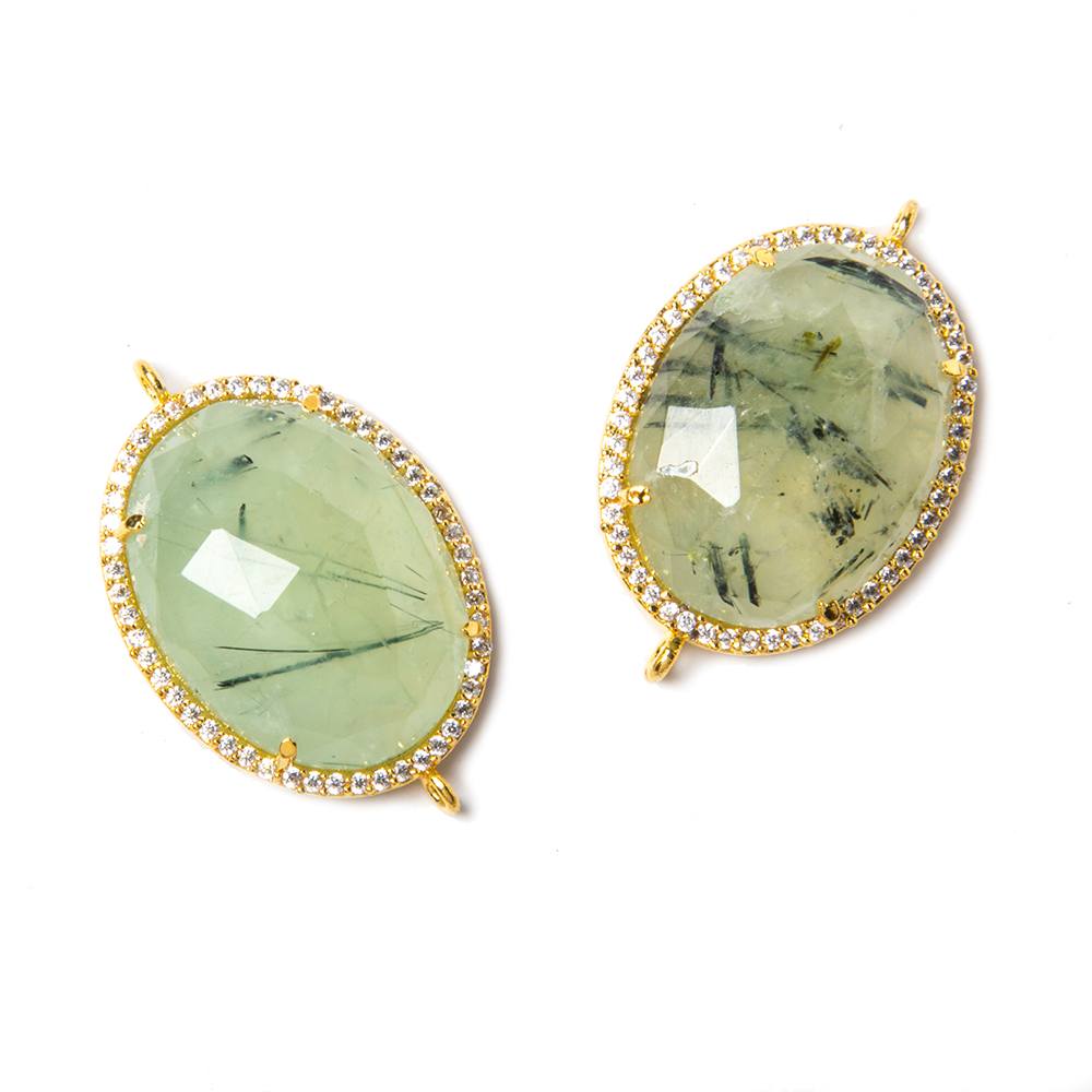 23x17mm Vermeil Bezeled White CZ & Dendritic Prehnite Oval Connector 1 pc (ONLINE ORDER ONLY)