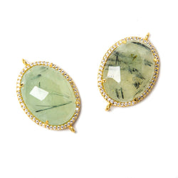 23x17mm Vermeil Bezeled White CZ & Dendritic Prehnite Oval Connector 1 pc (ONLINE ORDER ONLY)