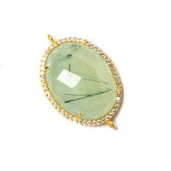 23x17mm Vermeil Bezeled White CZ & Dendritic Prehnite Oval Connector 1 pc (ONLINE ORDER ONLY)
