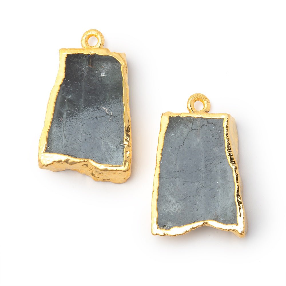 23x17mm Gold Leafed Moss Aquamarine Slice Pendant Focal Set of 2 (ONLINE ORDER ONLY)
