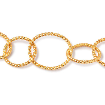 23x18mm & 16mm 22kt Gold Plated Twisted Satin Oval & Round Link Chain (ONLINE ORDER ONLY)