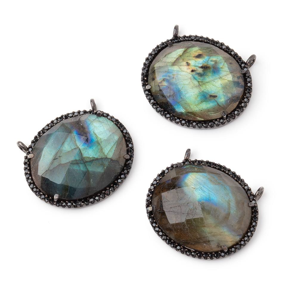 23x18mm Black Gold & Black CZ Bezel Labradorite Oval East West Connector 1 Focal Bead (ONLINE ORDER ONLY)