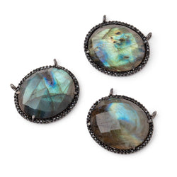 23x18mm Black Gold & Black CZ Bezel Labradorite Oval East West Connector 1 Focal Bead (ONLINE ORDER ONLY)