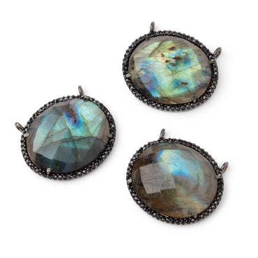 23x18mm Black Gold & Black CZ Bezel Labradorite Oval East West Connector 1 Focal Bead (ONLINE ORDER ONLY)